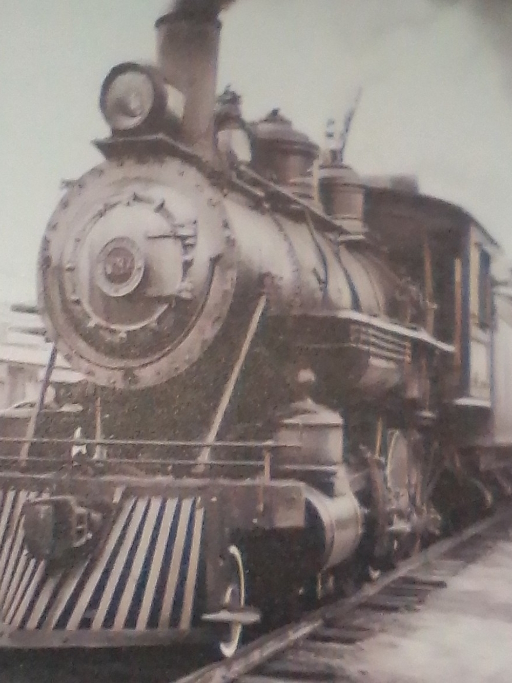 Sepia-Tone Steam Locomotive Wall Art Print - Brown & Cream